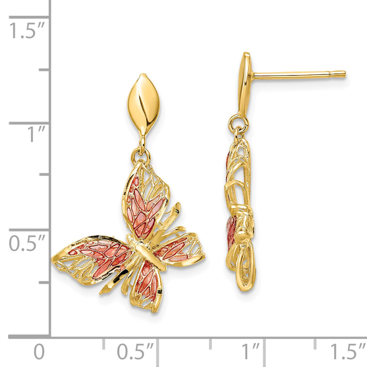 Butterfly dangle earrings 14k yellow gold discount