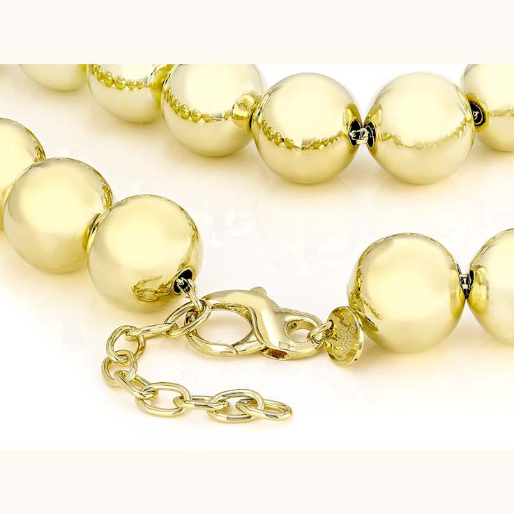 Large Gold Bead Necklace In 18K Gold Over Bronze