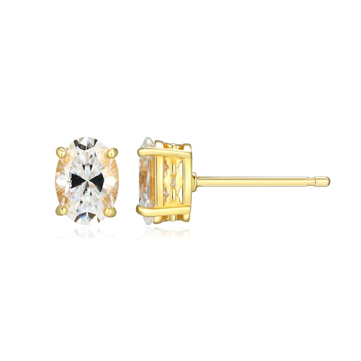 Oval Moissanite 14k Yellow Gold Over Silver Stud Earrings 1.80ctw DEW