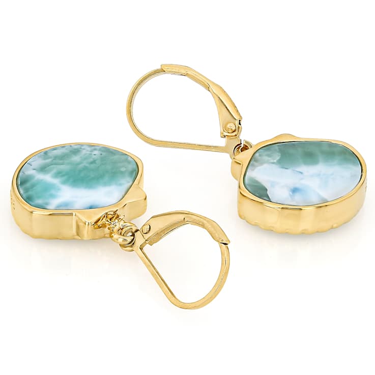 Larimar Seashell Dangle Earrings In 18K Gold Over Sterling Silver