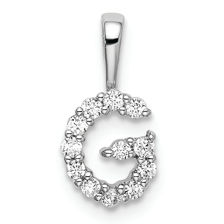 Rhodium Over 14K White Gold Lab Grown Diamond Letter G Initial Pendant
