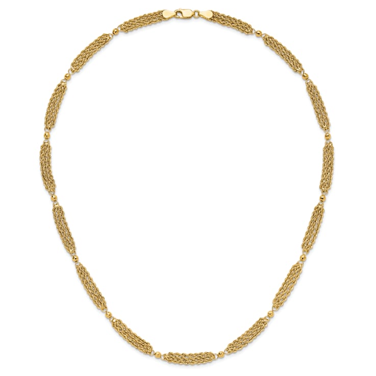 14K Yellow Gold Polished and Diamond-cut Multi-Strand and Beaded
18.25-inch Necklace