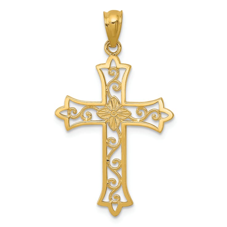 14k Yellow Gold Diamond-Cut and Textured Cross Pendant
