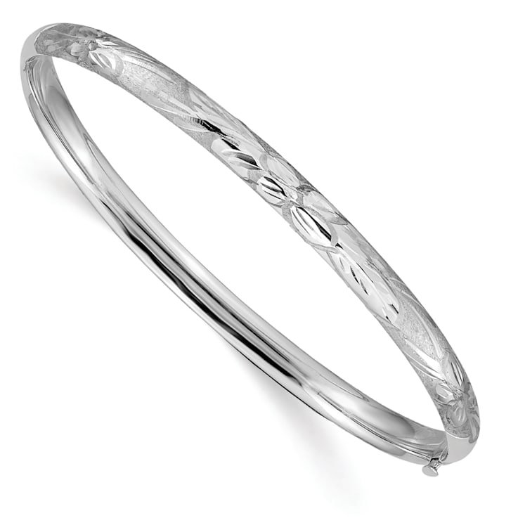 Rhodium Over 14K White Gold 3/16 Florentine Hinged Bangle