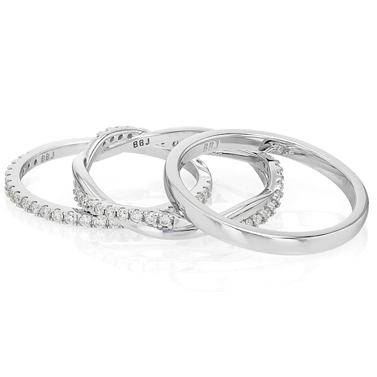 Moissanite Stackable Set Of 3 Rings In Sterling Silver