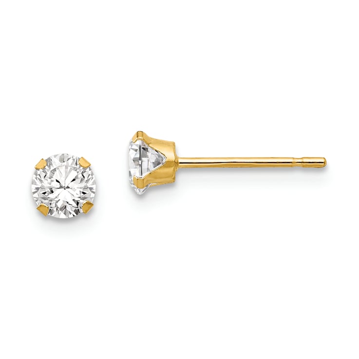 14K Yellow Gold 4mm Cubic Zirconia Post Earrings