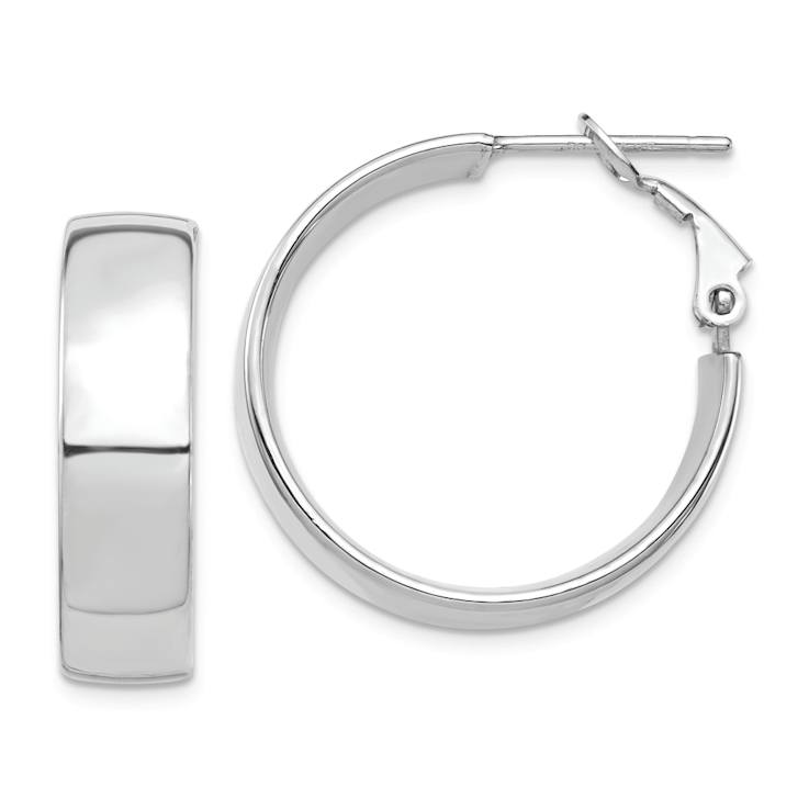 Rhodium Over 14k White Gold High Polished 15/16" Hoop Earrings