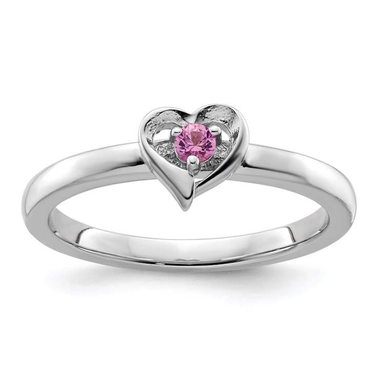 Sterling Silver Stackable Expressions Lab Created Pink Sapphire Heart
Ring 0.09ctw