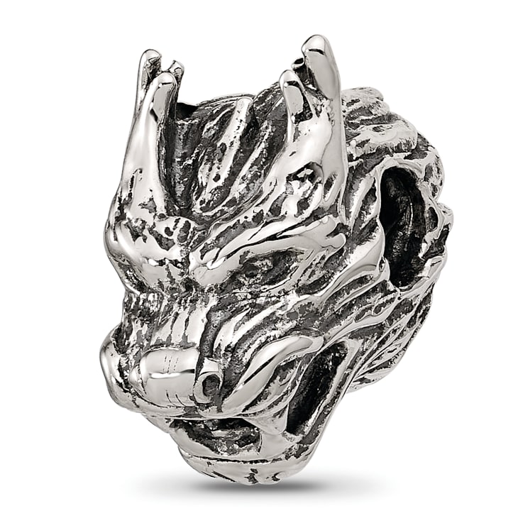 Sterling Silver Textured Dragon Head Bead