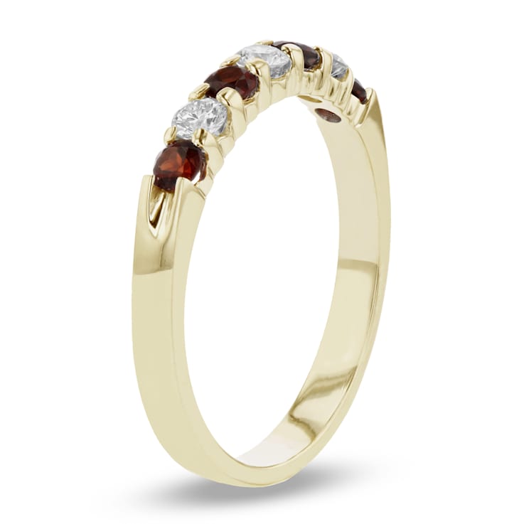 14K Yellow Gold Garnet and Diamond Wedding Band 0.50ctw