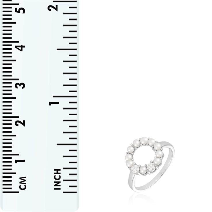 White Cultured Freshwater Pearl Rhodium Over Silver Ring