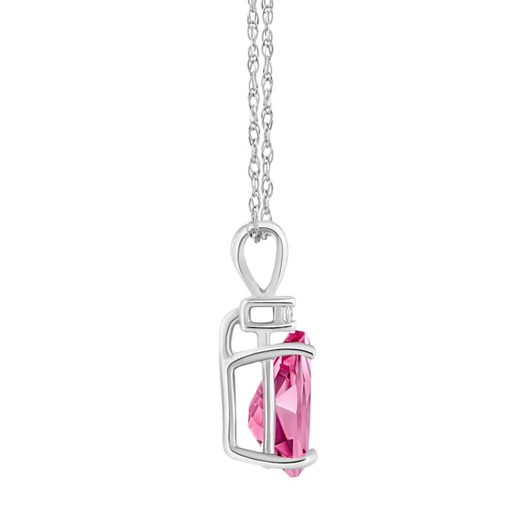 8x5mm Pear Shape Pink Topaz with Diamond Accent 14k White Gold Pendant
With Chain
