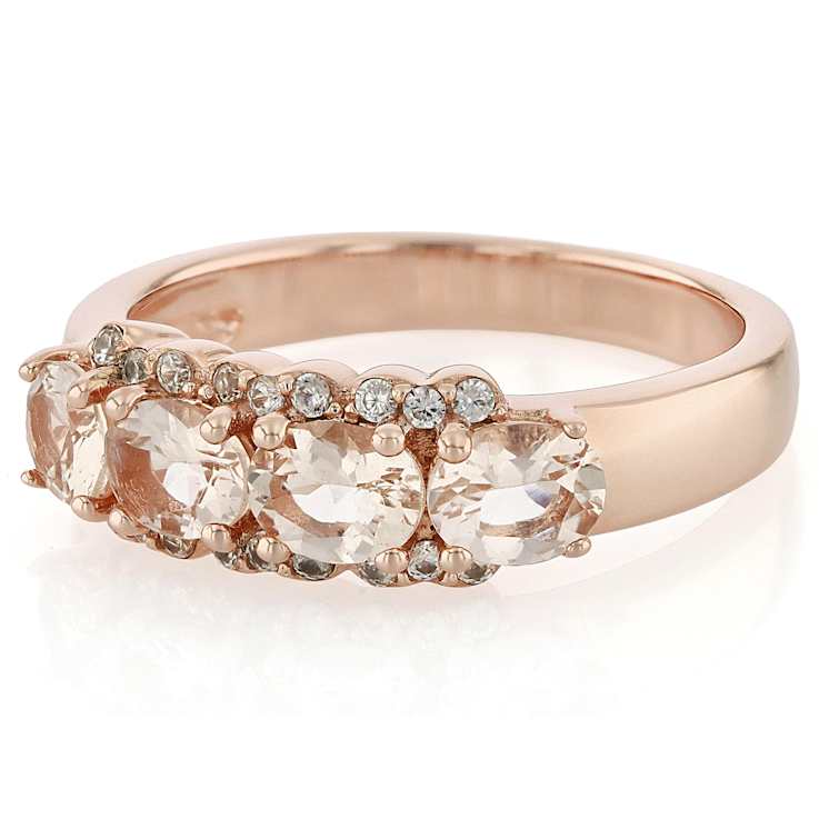 Morganite Oval And White Zircon Ring In 18K Rose Gold Over Sterling
Silver 1.14ctw