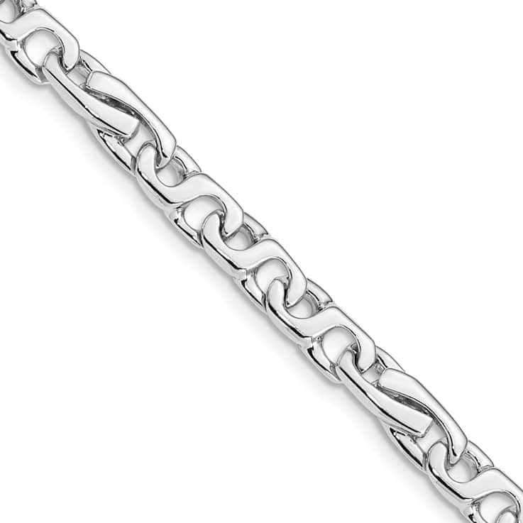 Rhodium Over 14k White Gold 5.8mm Hand Polished Fancy Link Bracelet