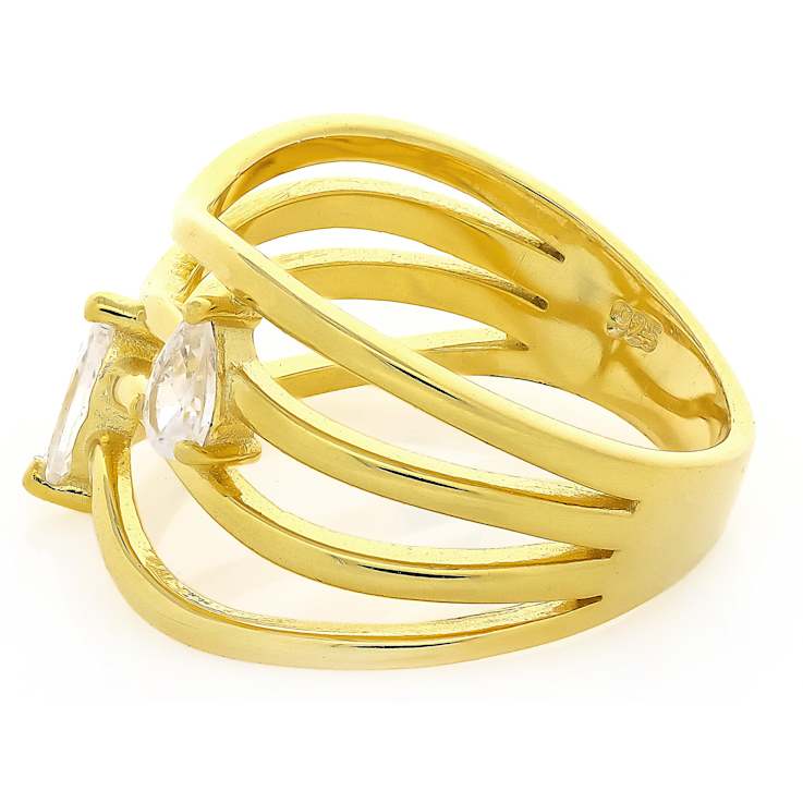 Pear And Marquise Wave Ring With CZ In 18K Gold Over Sterling Silver