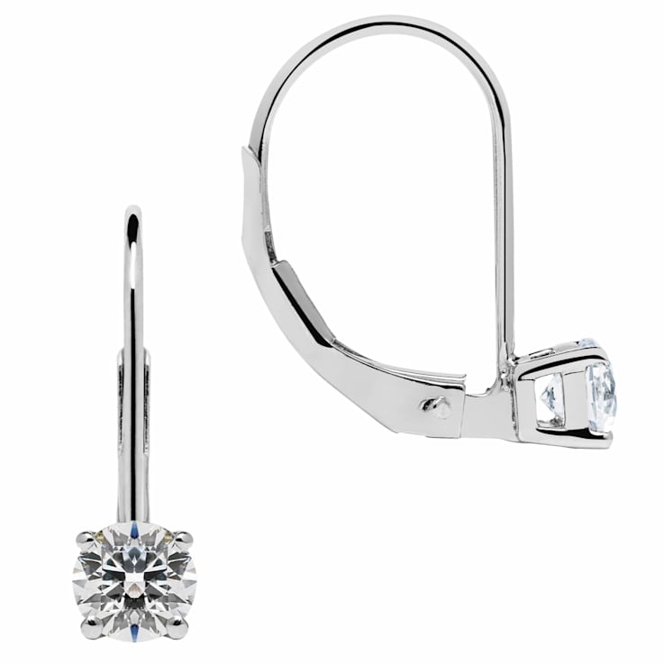 White Cubic Zirconia 14k White Gold Earrings With Velvet Gift Box 0.50ctw