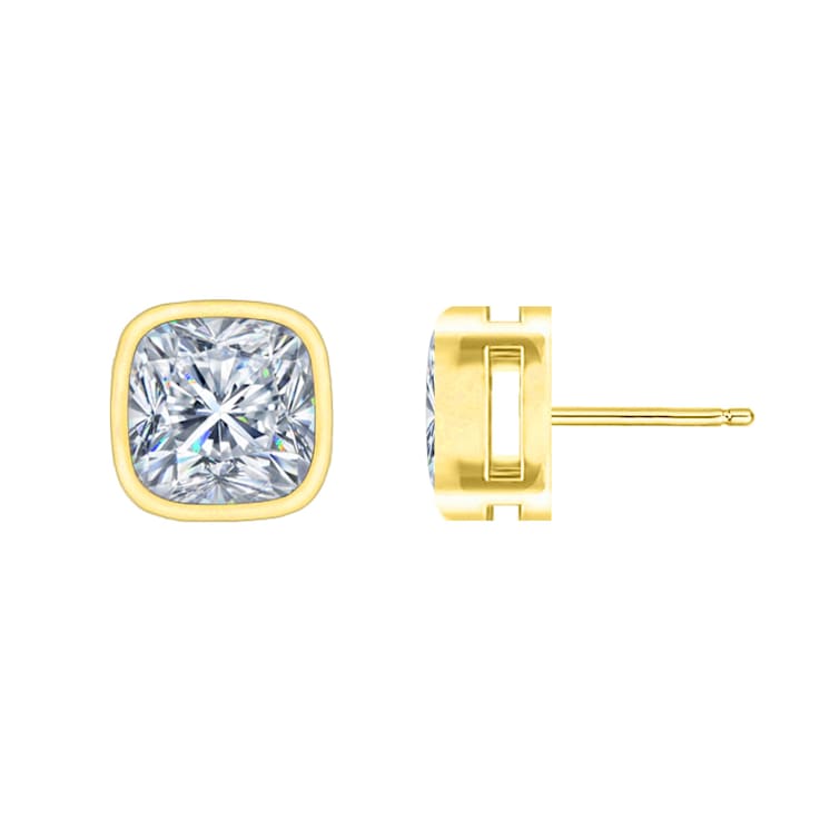 Cushion-Cut CZ Bezel-Set Stud Earrings In 14K Gold Over Brass