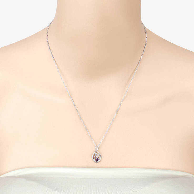 Purple Amethyst Mom and Child Rhodium Over Sterling Silver Heart Pendant
With Chain 0.14ct