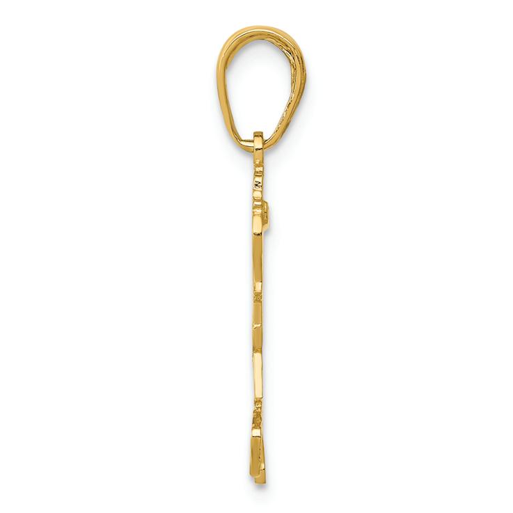 14k Yellow Gold Satin and Textured Little Girl Walking with Flowers Pendant