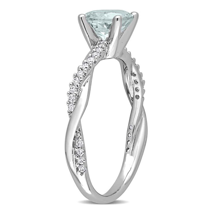 Aquamarine and Diamond 14K White Gold Crossover Ring 1.15ctw