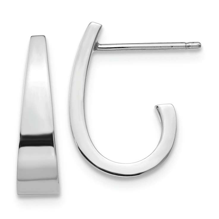 Rhodium Over 14k White Gold 9/16" Polished J-Hoop Earrings