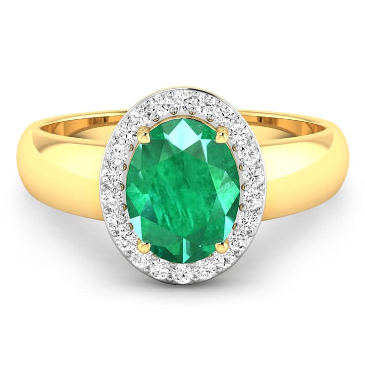 1.75ctw Green Emerald and Diamond 14K Yellow Gold Halo Ring