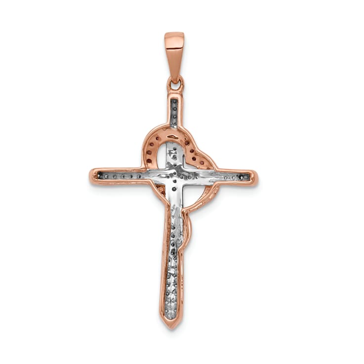 14k Two-tone Gold Red and White Diamond Cross with Heart Pendant