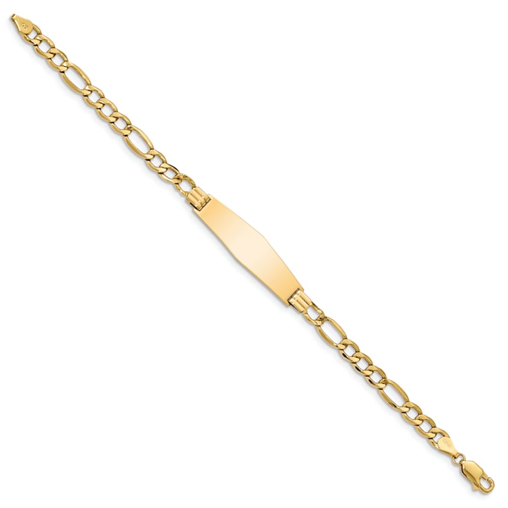 14k Yellow Gold Polished Soft Diamond Shape Figaro Link ID Bracelet