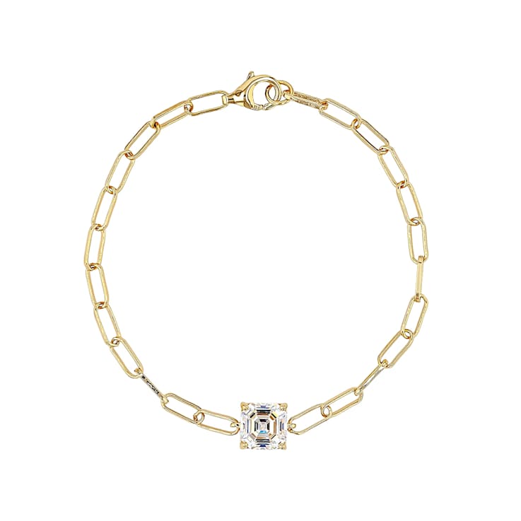 Diamond Simulant Asscher Bracelet In 18K Gold Over Sterling Silver