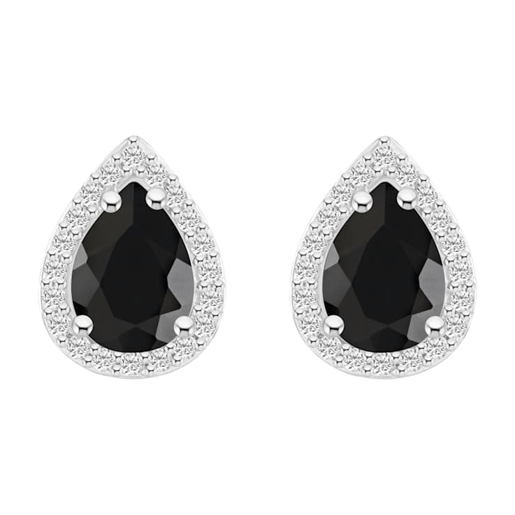 7x5mm Pear Shape Black Onyx And Created White Sapphire 10k White Gold
Halo Stud Earrings