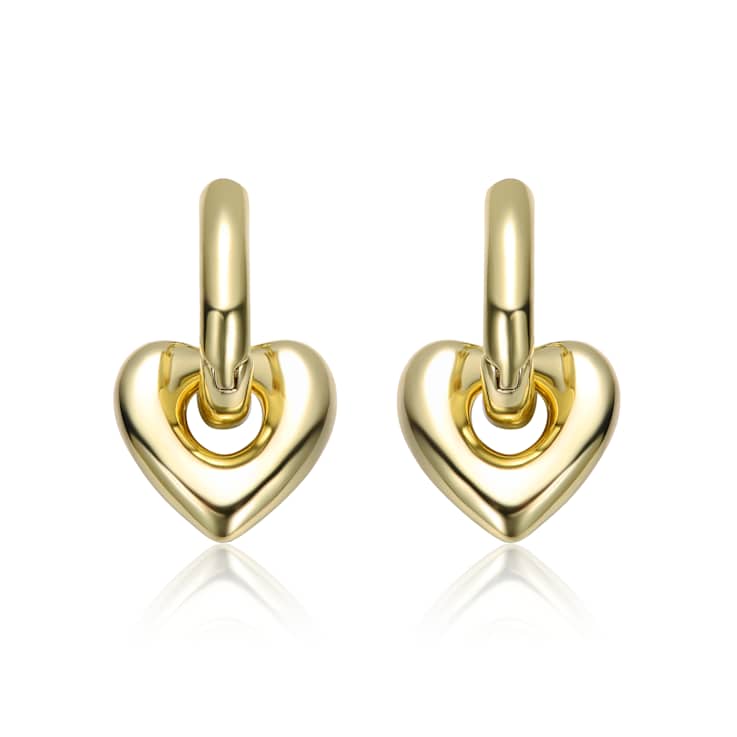Heart Huggie Earrings In 14K Gold Over Brass
