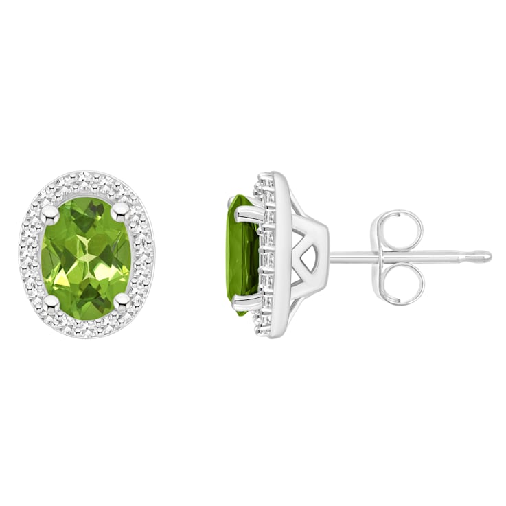 7x5mm Oval Peridot 1/5 ctw Diamond Rhodium Over Sterling Silver Halo
Stud Earrings