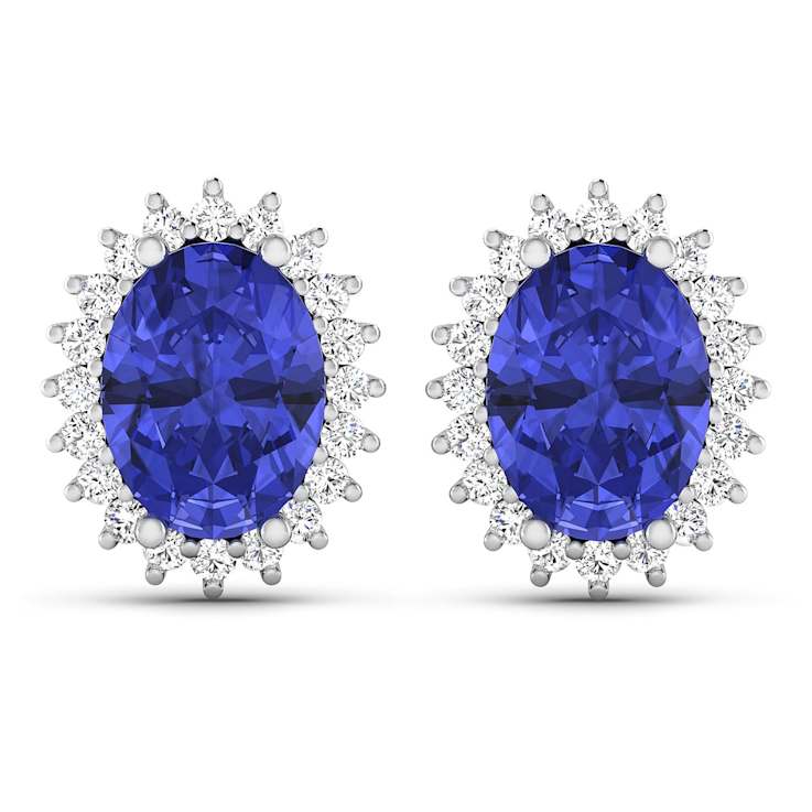 2.18ctw 14K White Gold Tanzanite and White Diamond Halo Earrings