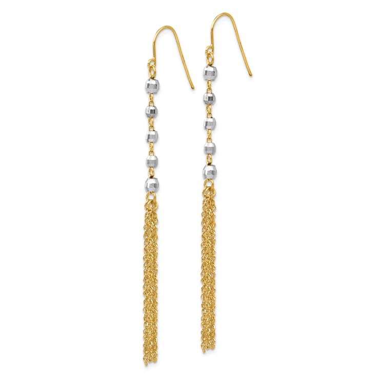 14k Two-tone Gold Diamond-Cut Bead Tassel Dangle Earrings
