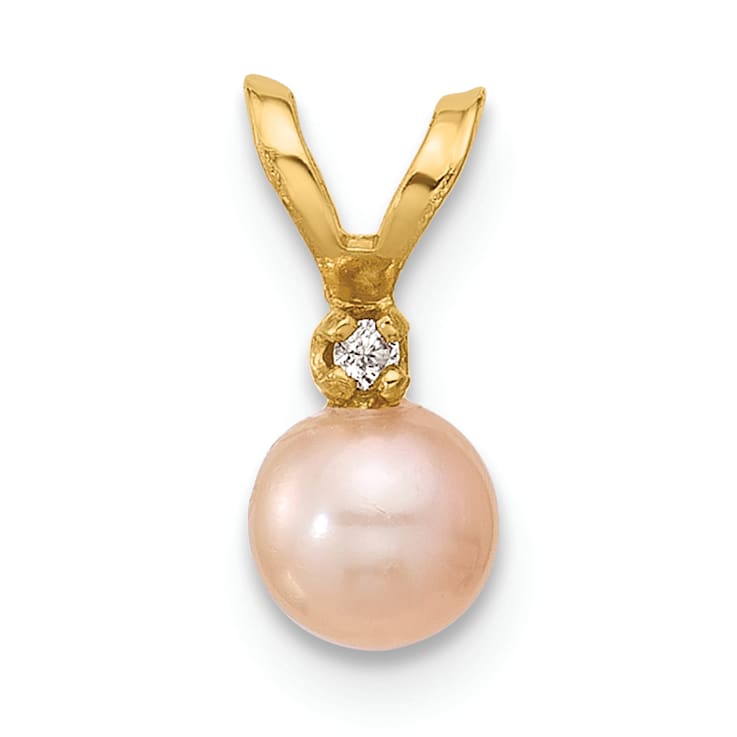 14k Yellow Gold 4-5mm Pink Near Round Freshwater Cultured Pearl and
Cubic Zirconia Pendant