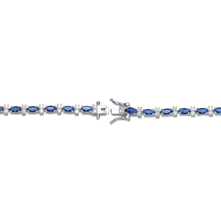 Sapphire Color CZ Tennis Bracelet In White Rhodium Over Brass
