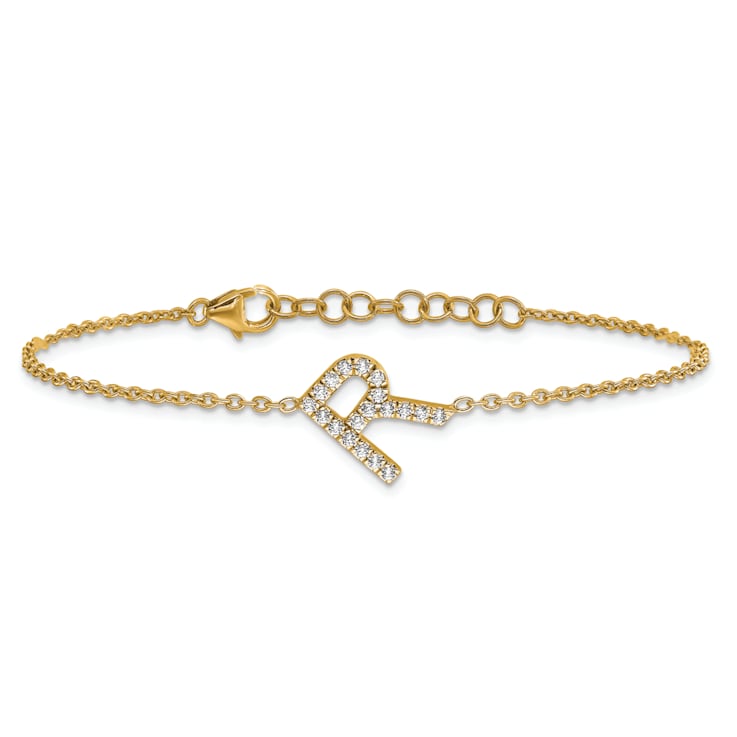 14k Yellow Gold Diamond Sideways Letter R Bracelet