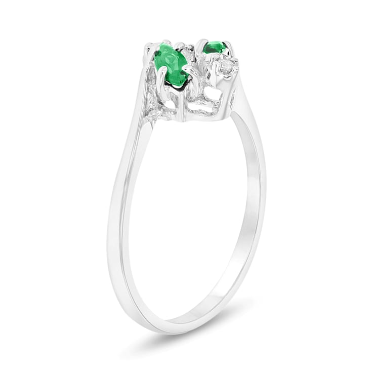 0.28ctw Diamond and Marquise Emerald Ring in 14k White Gold