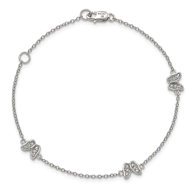 Rhodium Over Sterling Silver Cubic Zirconia Butterfly with 1-inch
Extender Children's Bracelet