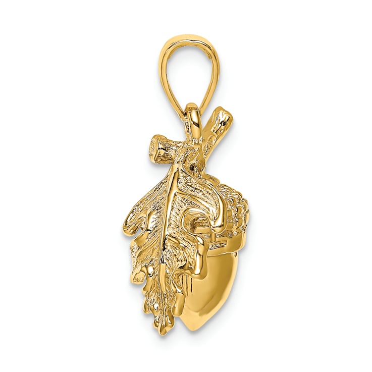 Gold Textured 3D Acorn with Leaf Pendant