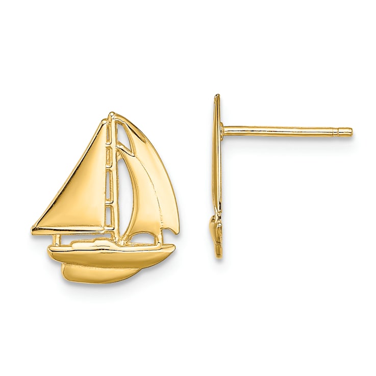 14k Yellow Gold Polished Sailboat Stud Earrings