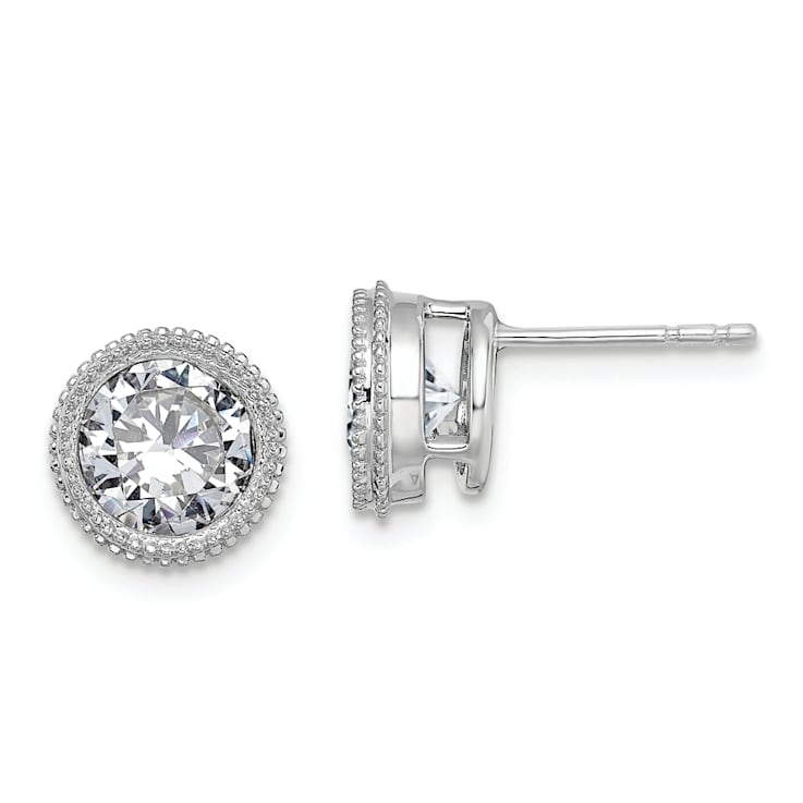 Rhodium Over 14K White Gold Round Beaded Bezel G H I True Light
Moissanite Earrings
