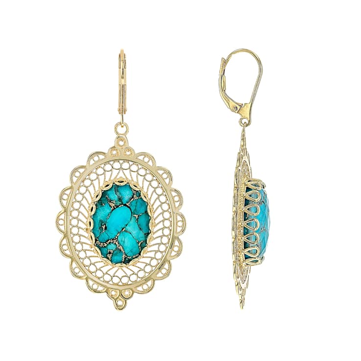 Turquoise Doublet Dangle Earrings In 18K Gold Over Sterling Silver 18x13mm