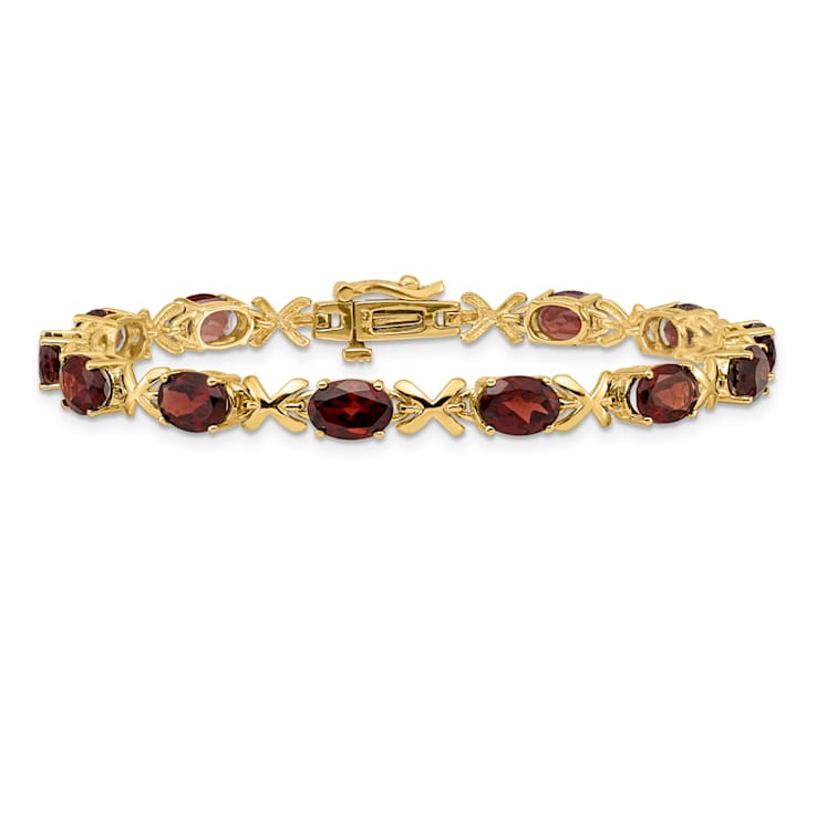 14K Two-tone Gold 7x5mm Oval Garnet Bracelet