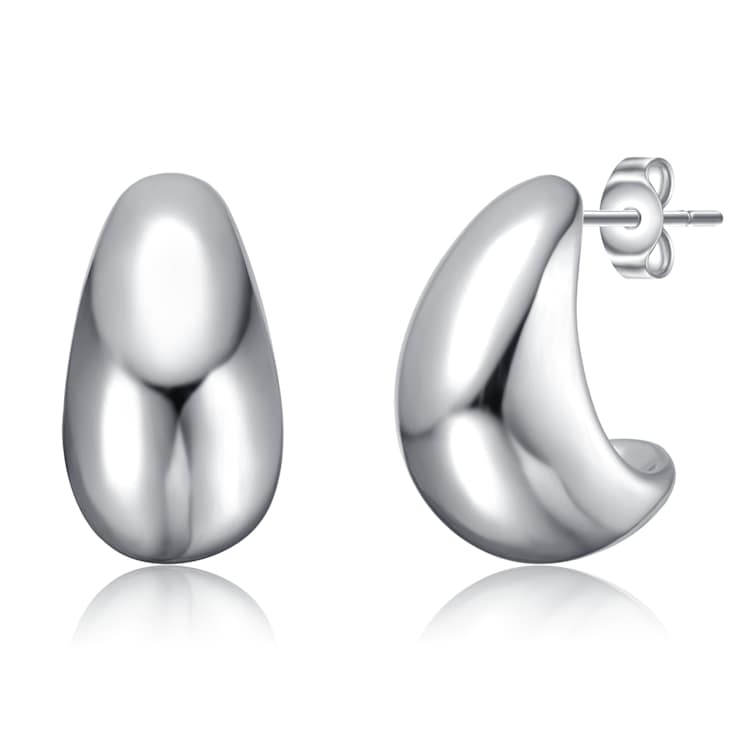 San Marco Rain Drop Cuff Earrings In Rhodium Over Brass