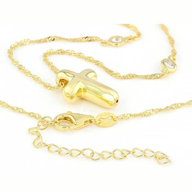 CZ Cross Pendant Necklace In 18K Gold Over Sterling Silver