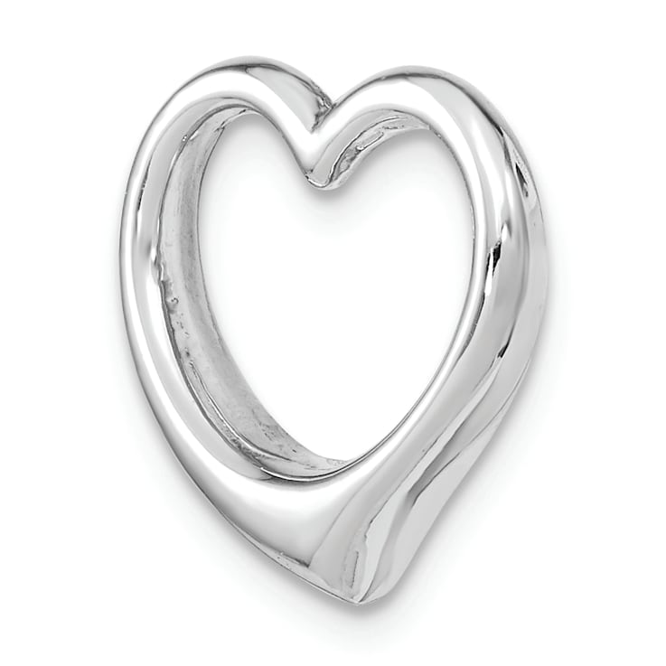 Rhodium Over 14k White Gold 3D Polished Heart Chain Slide Pendant