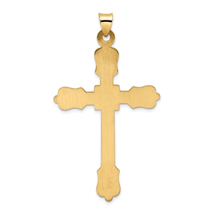 14k Yellow Gold Polished Textured Diamond Pattern Cross Pendant