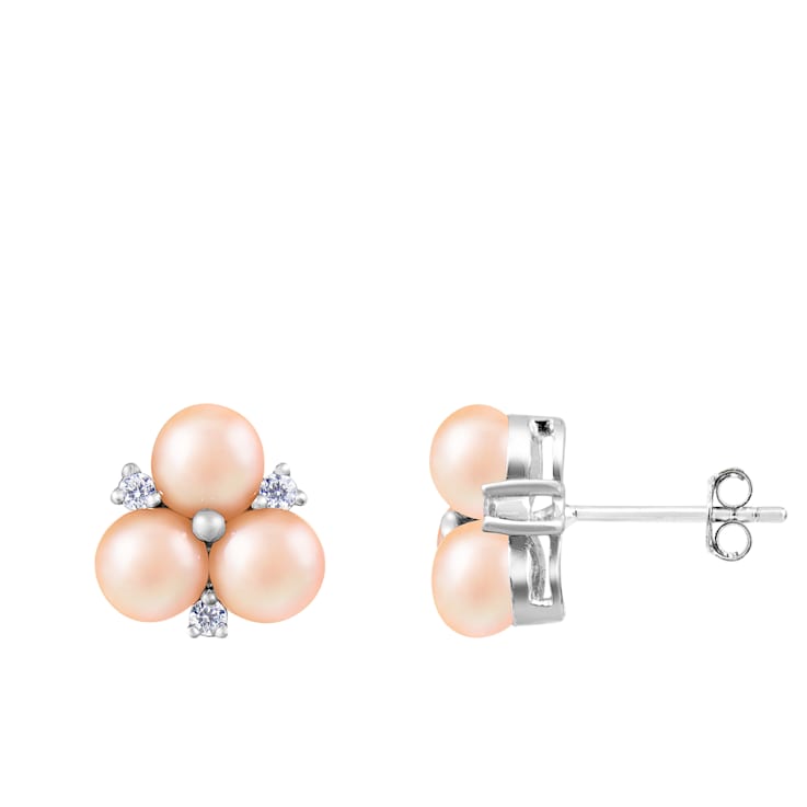 3.5-4mm pink cultured freshwater pearl rhodium over sterling silver earrings