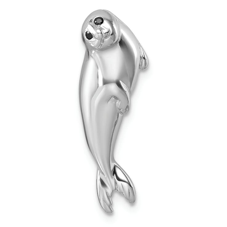 Rhodium Over Sterling Silver Polished Cubic Zirconia Eye Harbor Seal Pendant